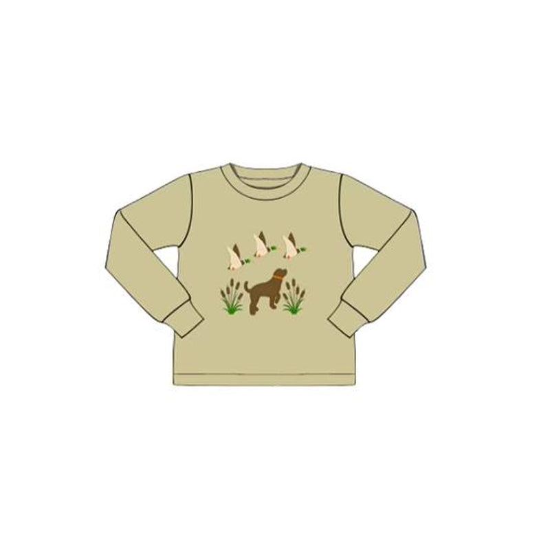preorder BT1489 Hunting Dog Mallard Duck Khaki Long Sleeve Boys Top