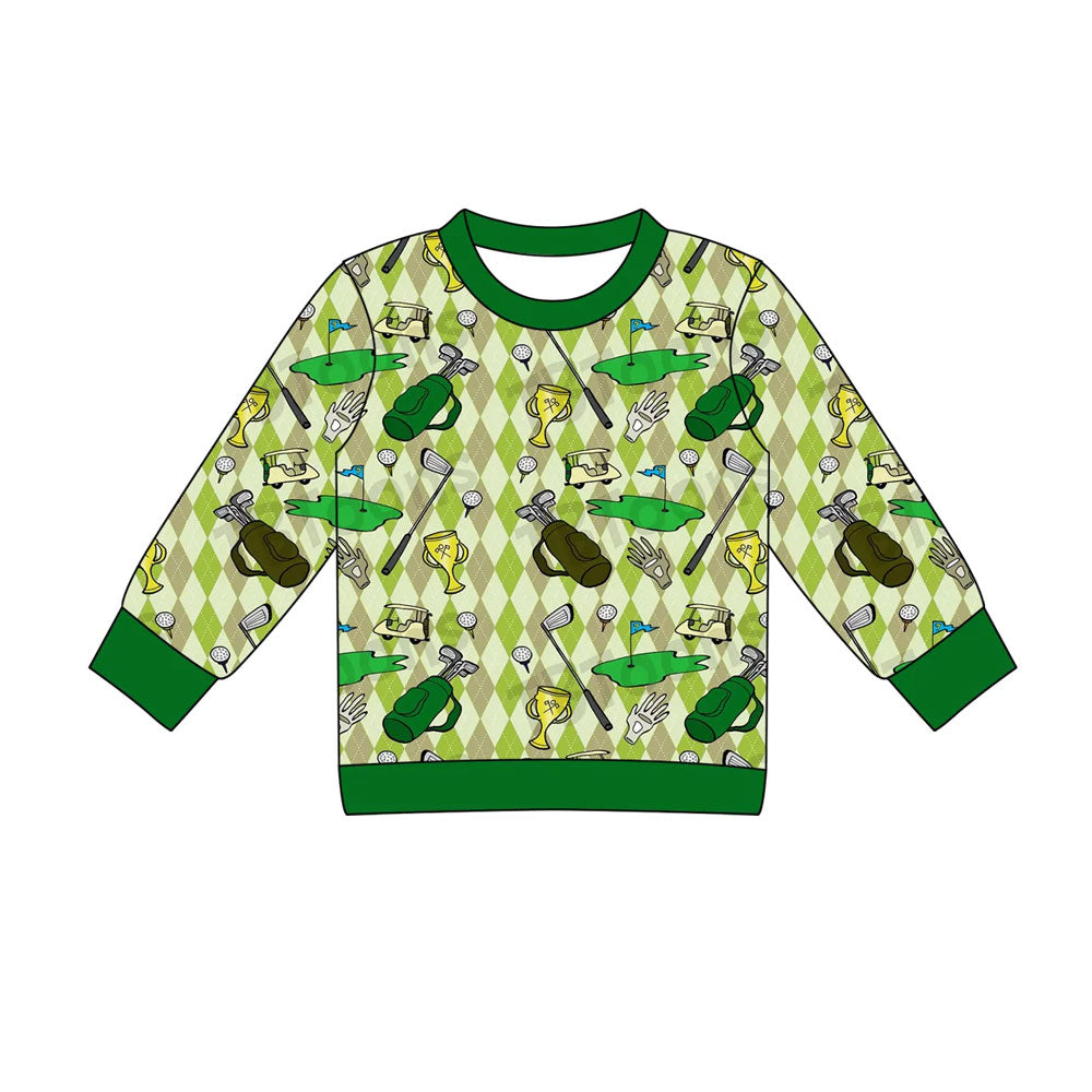 preorder BT1491 Golf Car Checkered Green Long Sleeve Boys Top