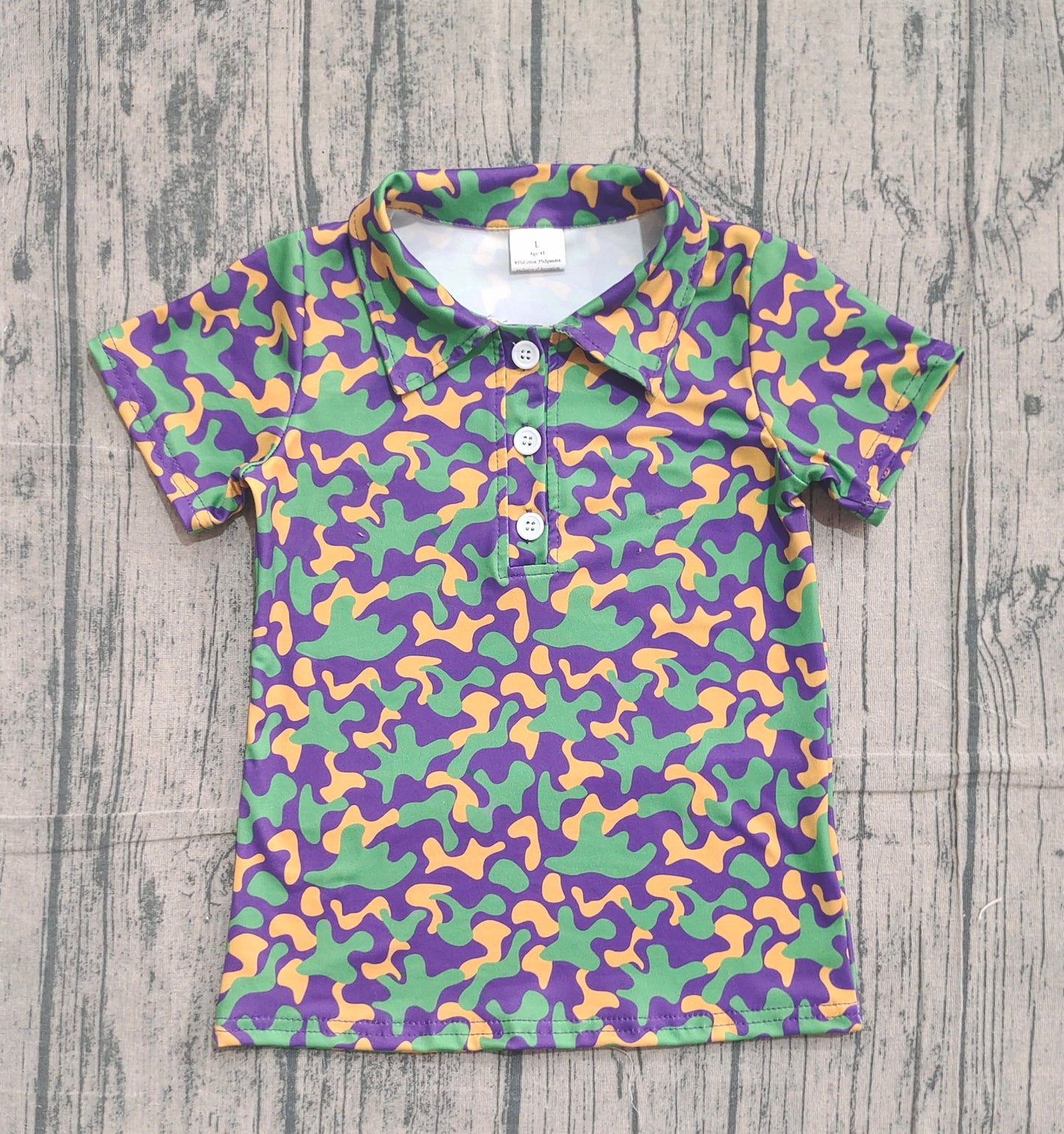 preorderBT1498 Mardi Gras Camo Short Sleeve Boys Top