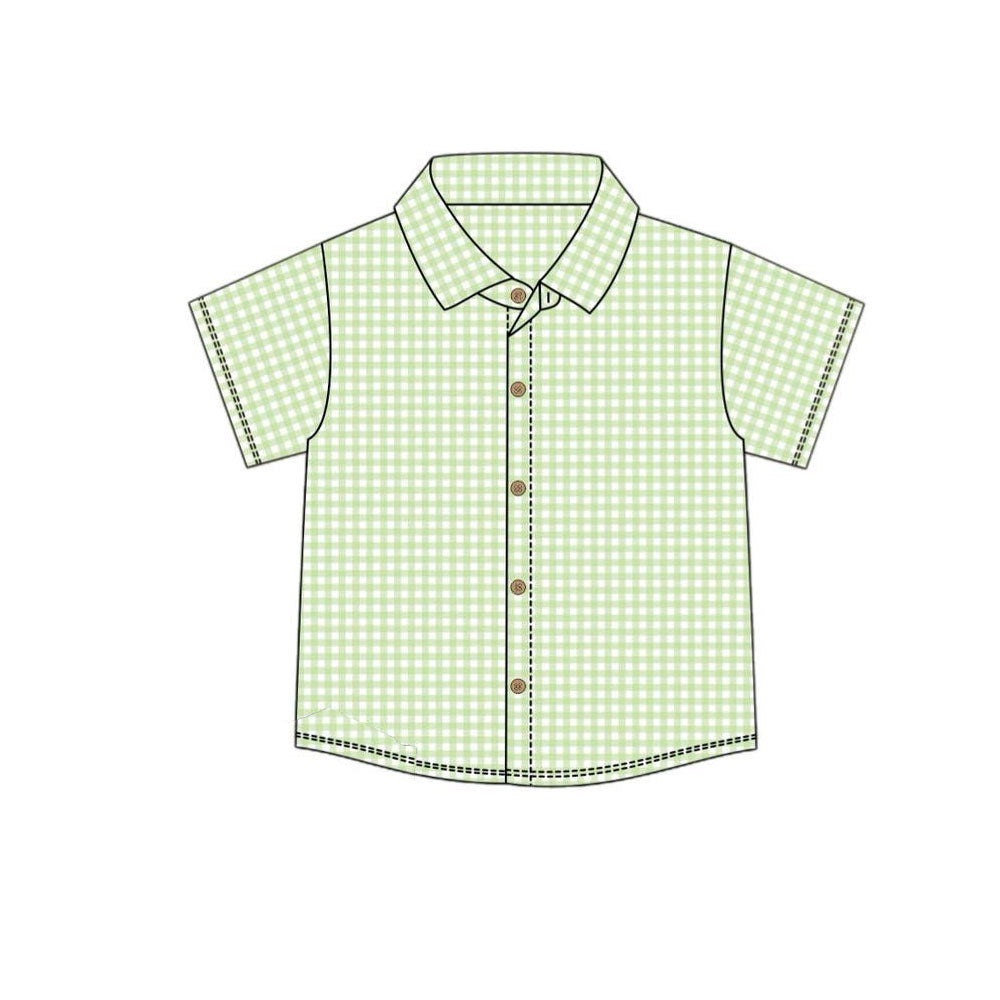 preorder BT1536 Green Checkered Short Sleeve Boys Top