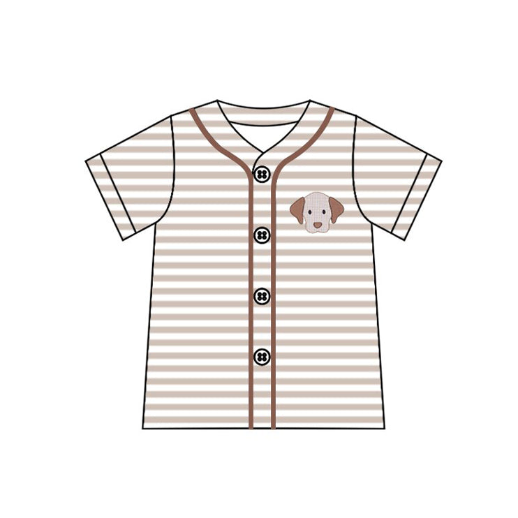 preorder BT1552 Cute Dog Brown Striped Short Sleeve Boys Top