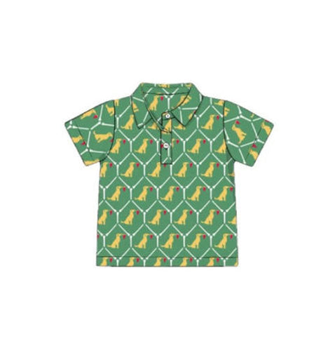 preorder BT1558 Cute Dog Green Short Sleeve Boys Top