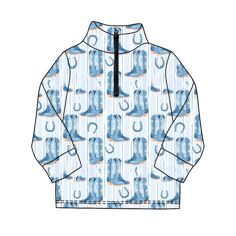 preorder BT1593 Western Cowboy Zipper Long Sleeve Boys Top