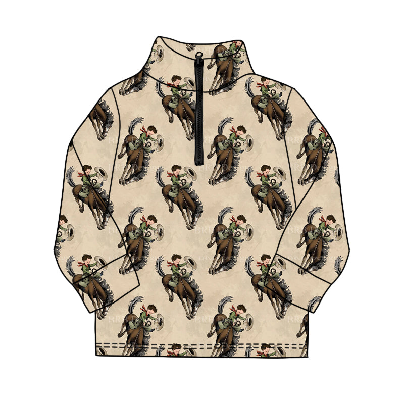 preorder BT1596 Western Cowboy Zipper Long Sleeve Boys Top