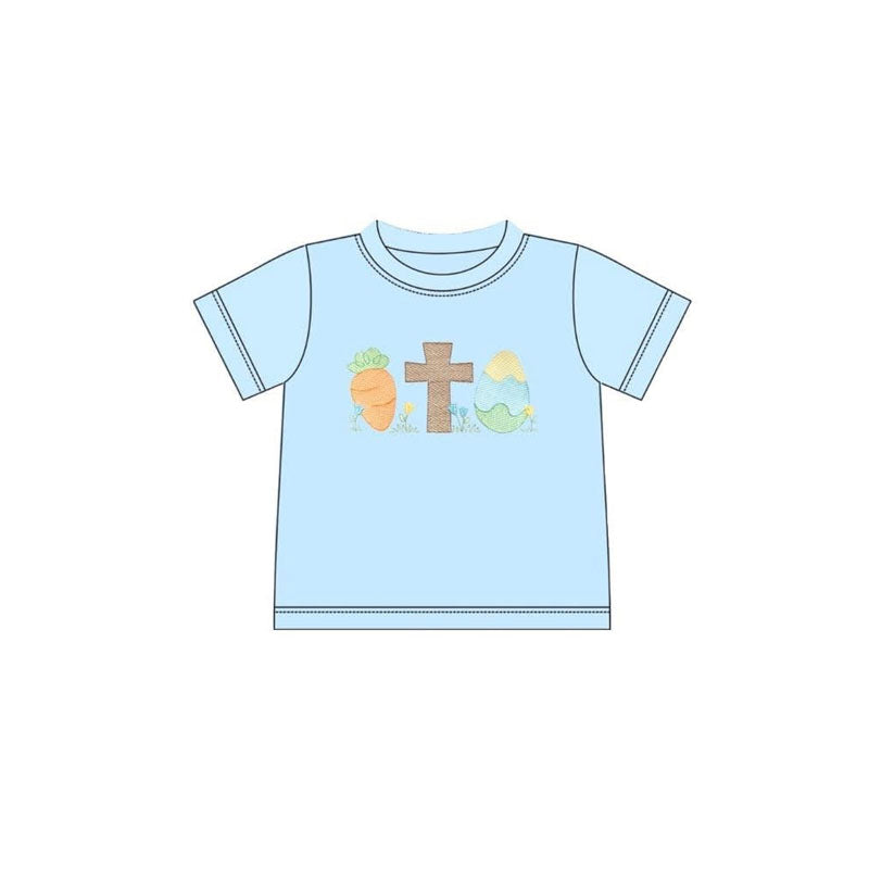 preorder BT1601 Easter Cross Carrot Blue Short Sleeve Boys Top
