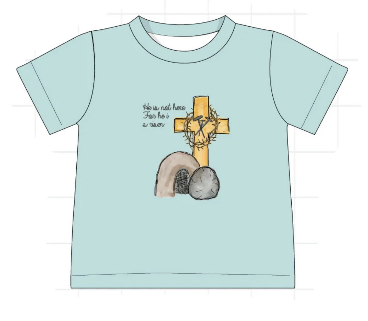 preorder BT1605 Easter Cross He is Not Here Short Sleeve Boys Top
