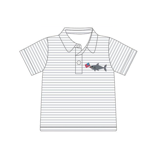 preorder BT1622 July 4th Shark Flag Striped Short Sleeve Boys Top
