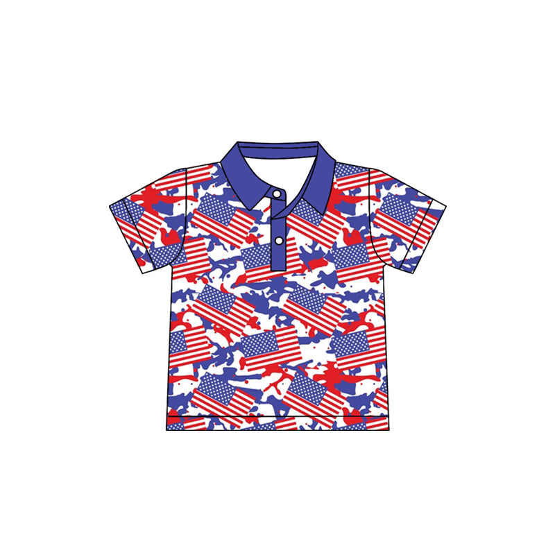 preorder BT1667 July 4th Blue Camo Short Sleeve Boys Top