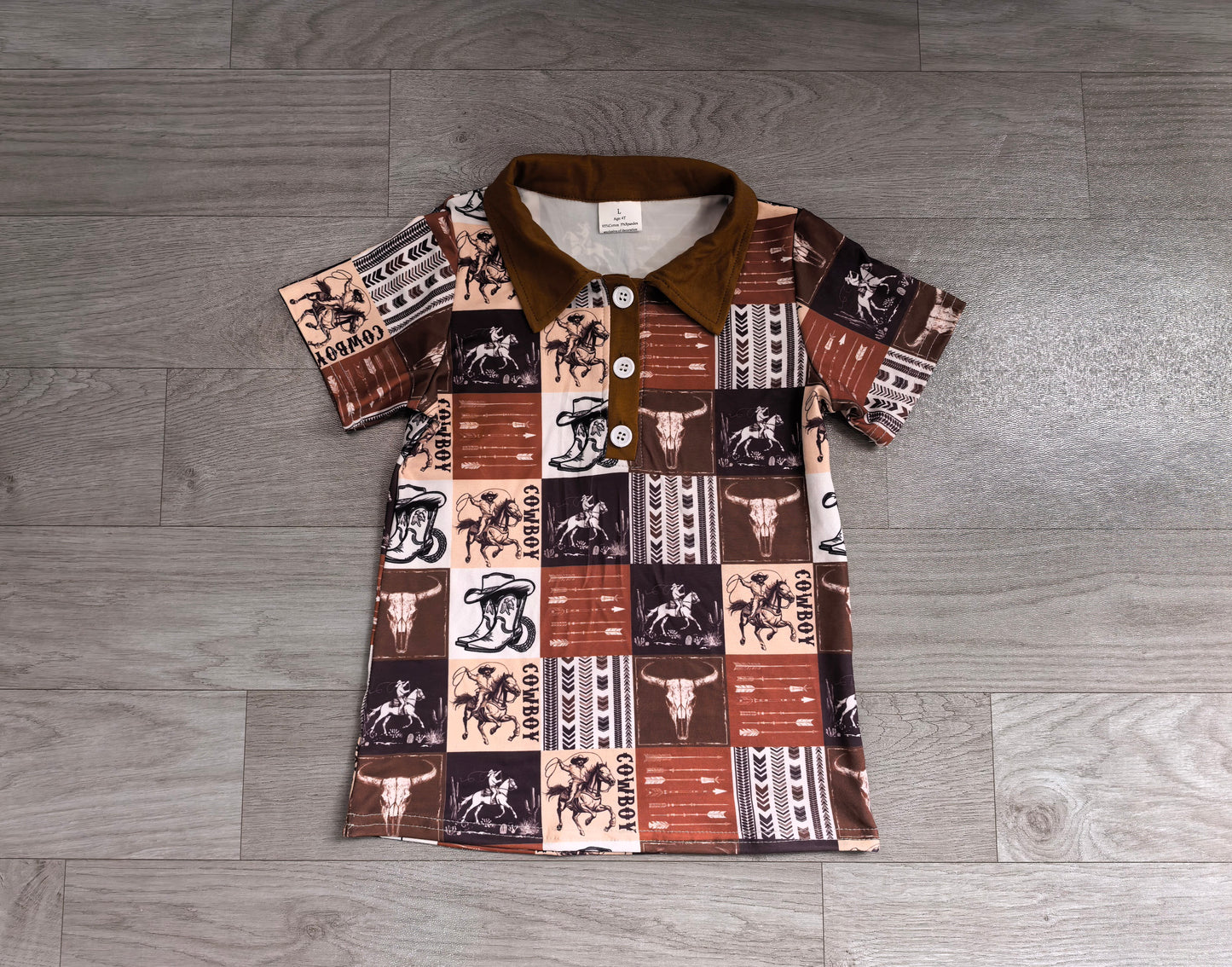 preorder Samples BT1670 Hunting Cow Rodeo Brown Short Sleeve Boys Top