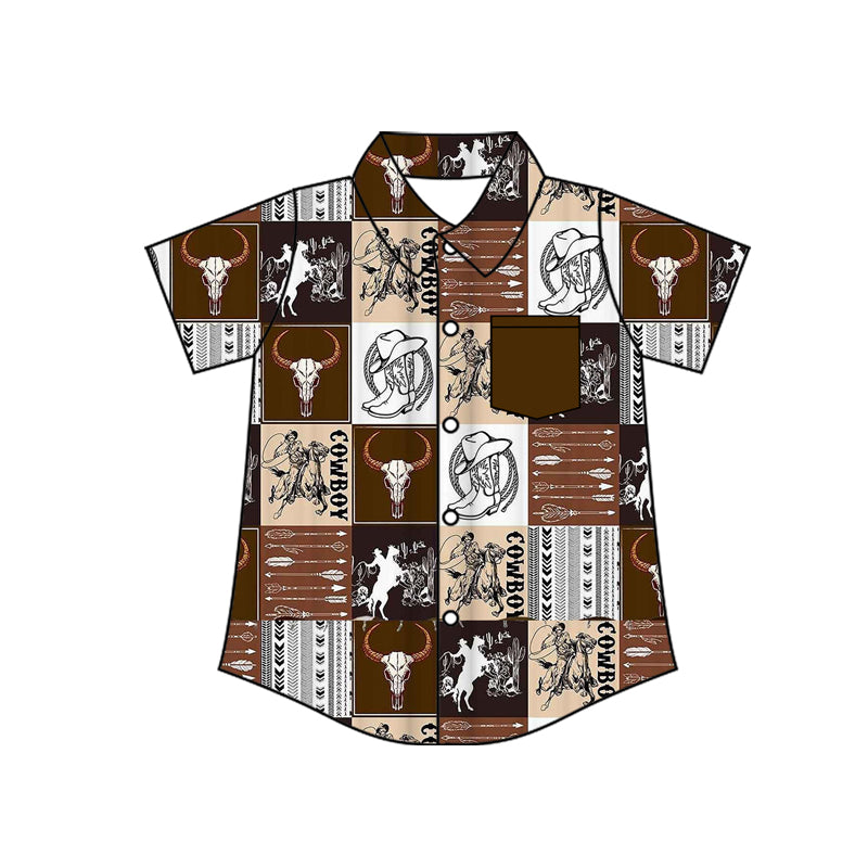 preorder BT1672 Hunting Cow Rodeo Brown Short Sleeve Boys Top