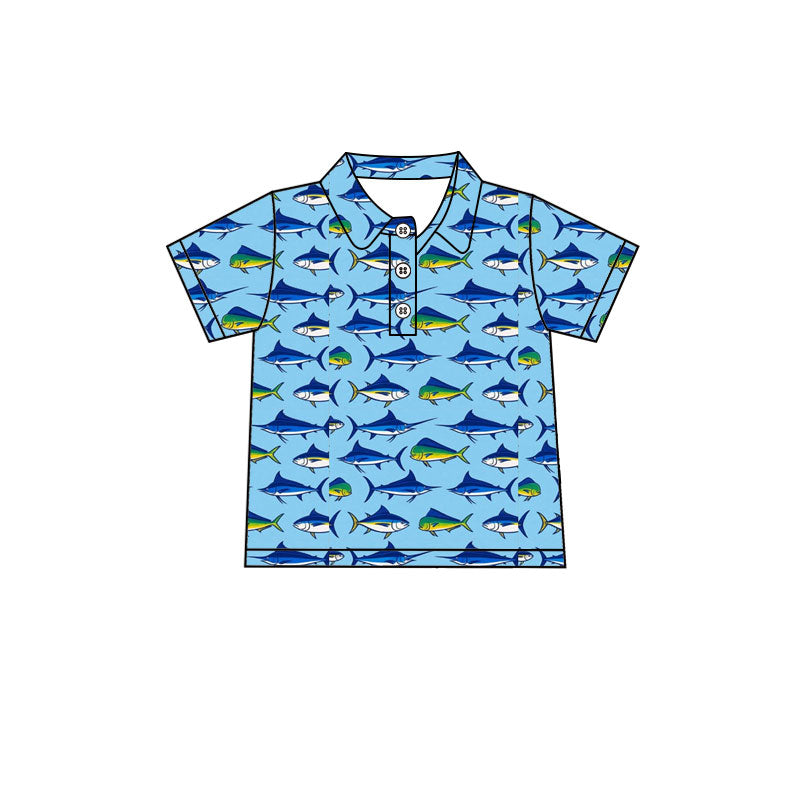 preorder BT1682 Fish Blue Short Sleeve Boys Top