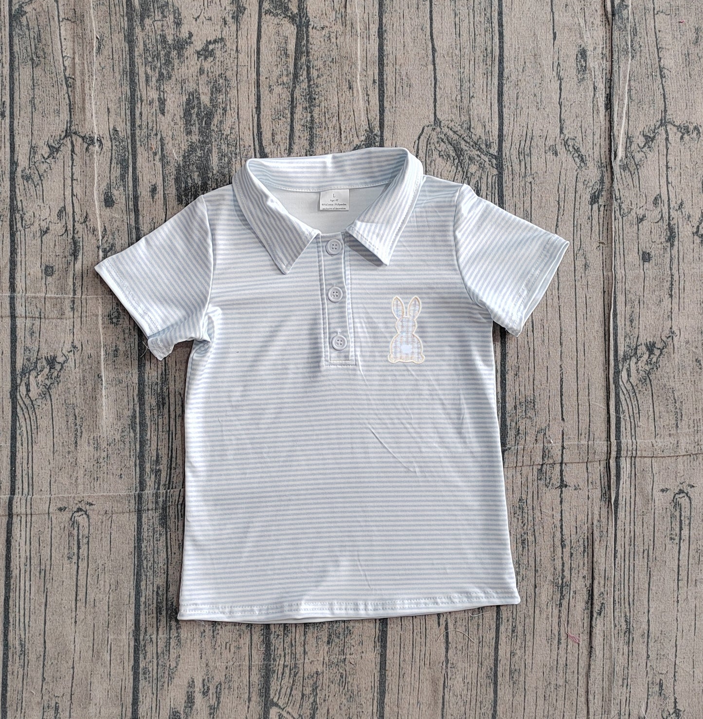 preorder Samples BT1708 Easter Rabbit Blue Striped Short Sleeve Boys Top