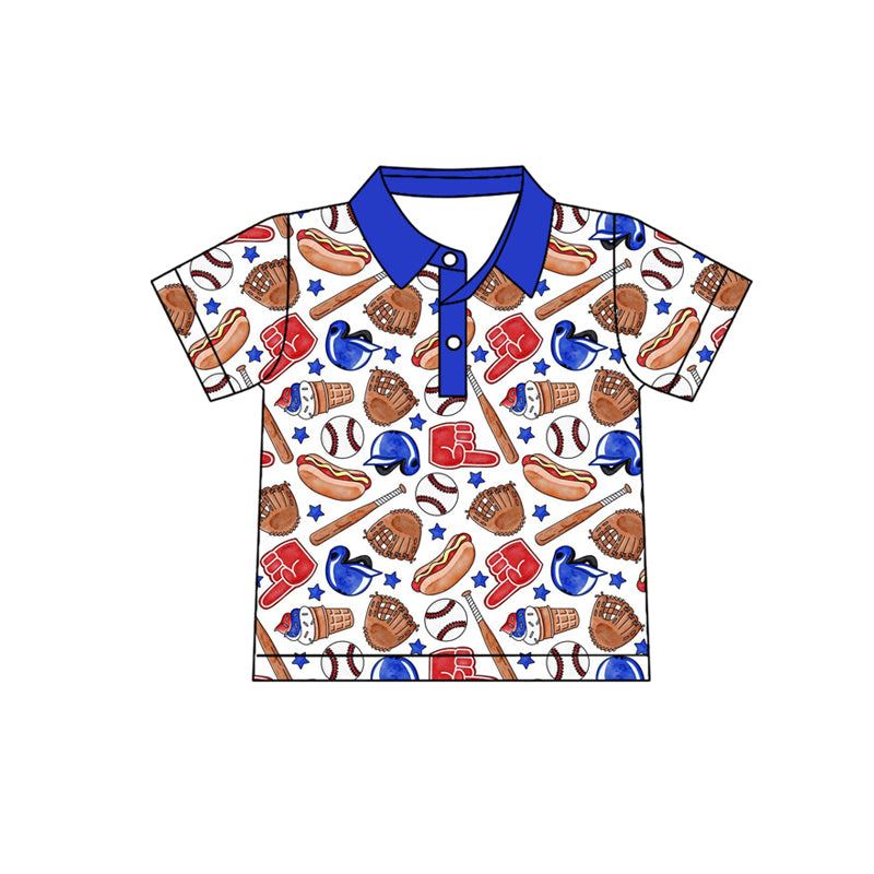 preorder BT1720 Baseball Hot Dog Blue Short Sleeve Boys Top