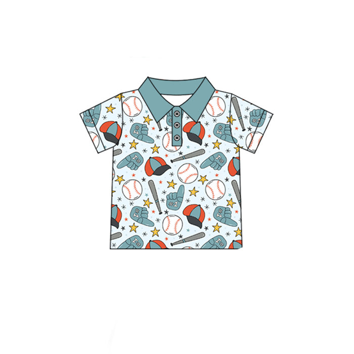 preorder BT1724 Baseball Blue Short Sleeve Boys Top
