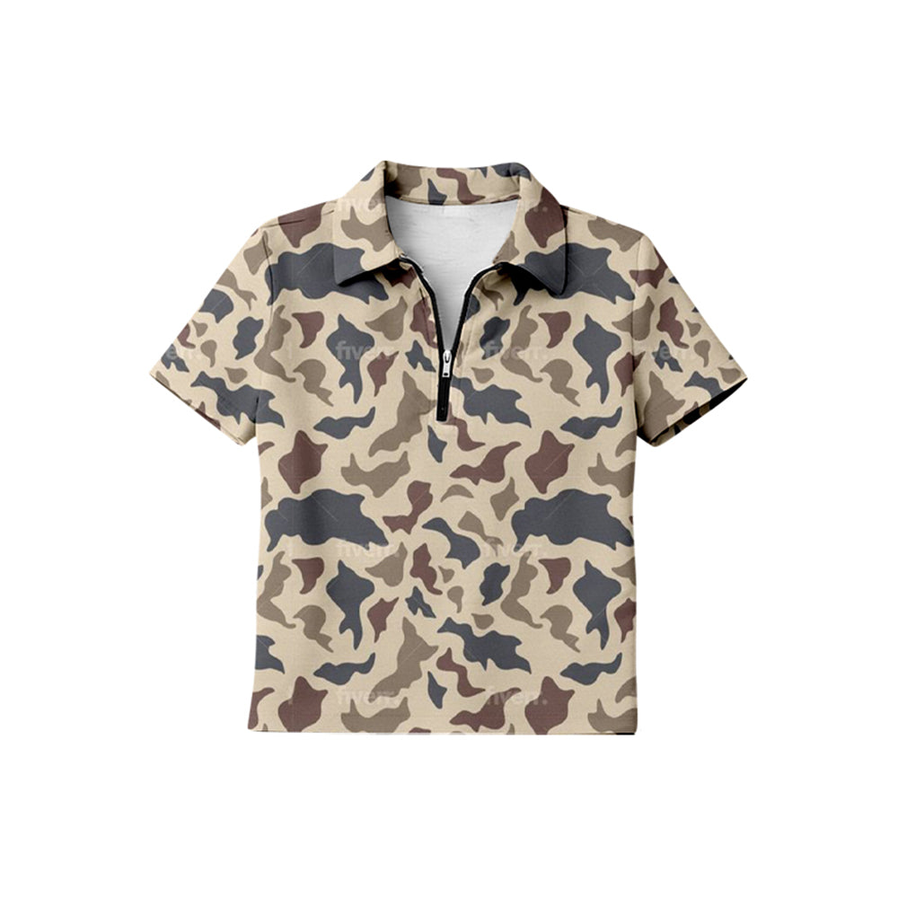 preorder BT1728 Hunting Camo Zipper Short Sleeve Boys Top