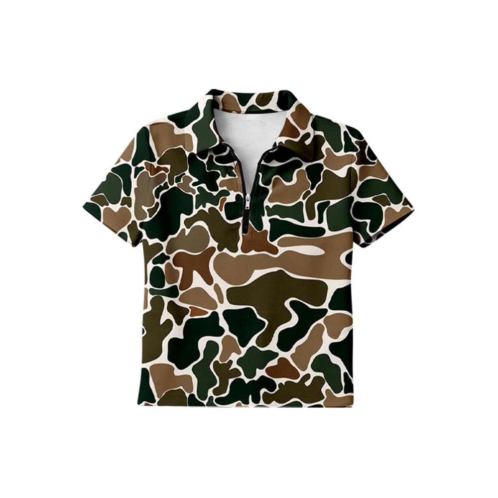 preorder BT1729 Hunting Camo Zipper Short Sleeve Boys Top
