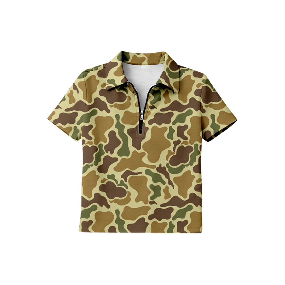 preorder BT1730 Hunting Camo Zipper Short Sleeve Boys Top