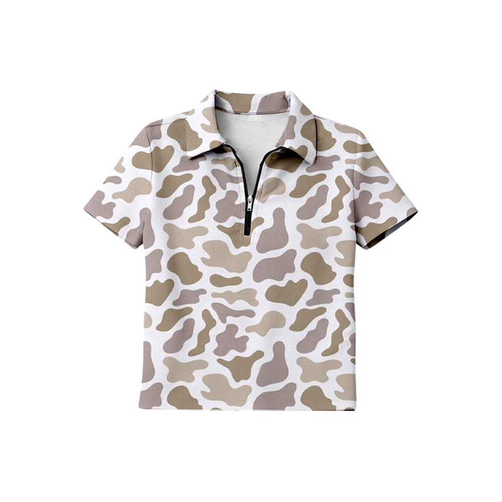 preorder BT1731 Hunting Camo Zipper Short Sleeve Boys Top