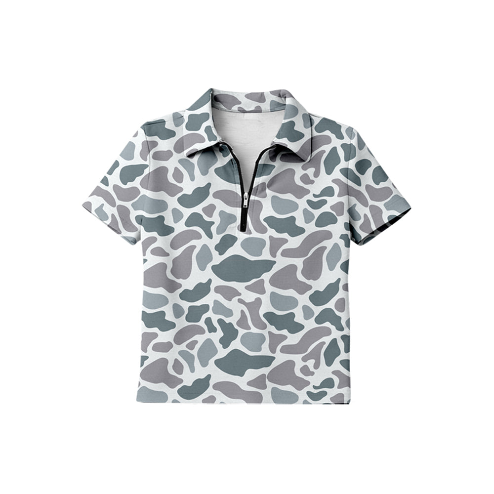 preorder BT1732 Hunting Camo Zipper Short Sleeve Boys Top
