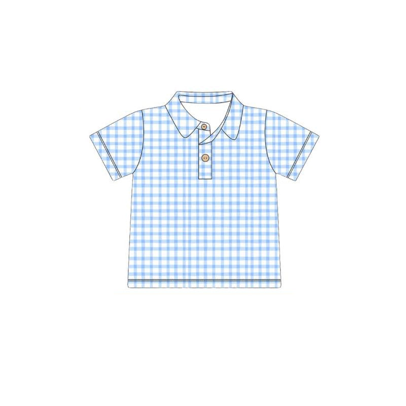 preorder BT1748 Blue Checkered Short Sleeve Boys Top
