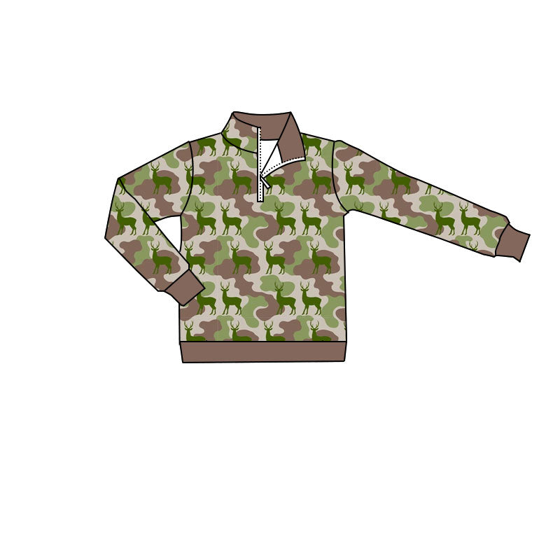 preorder BT1798 Hunting Camo Zipper Long Sleeve Boys Top