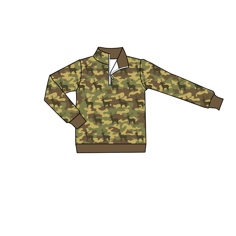 preorder BT1799 Hunting Camo Zipper Long Sleeve Boys Top
