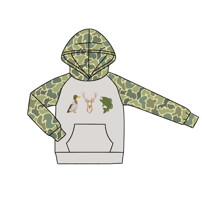preorder BT1803 Hunting Camo Duck Deer Fishing Hoodie Pocket Long Sleeve Boys Pullover