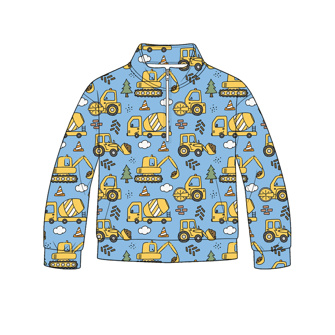 preorder BT1837 Construction Truck Zipper Long Sleeve Boys Top