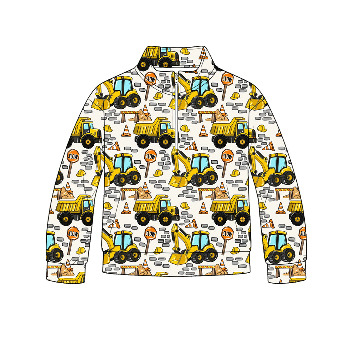 preorder BT1839 Construction Truck Zipper Long Sleeve Boys Top
