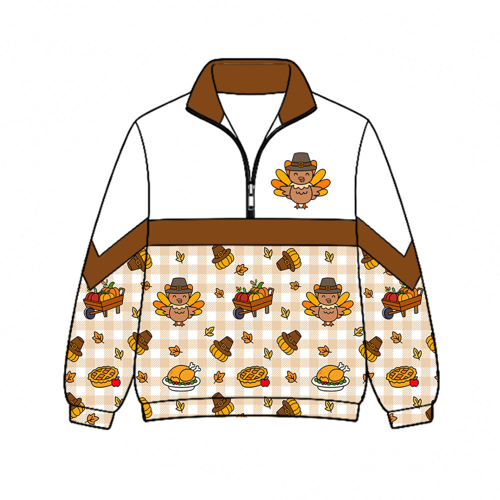 preorder BT1866 Thanksgiving Turkey Pie Zipper Long Sleeve Boys Top