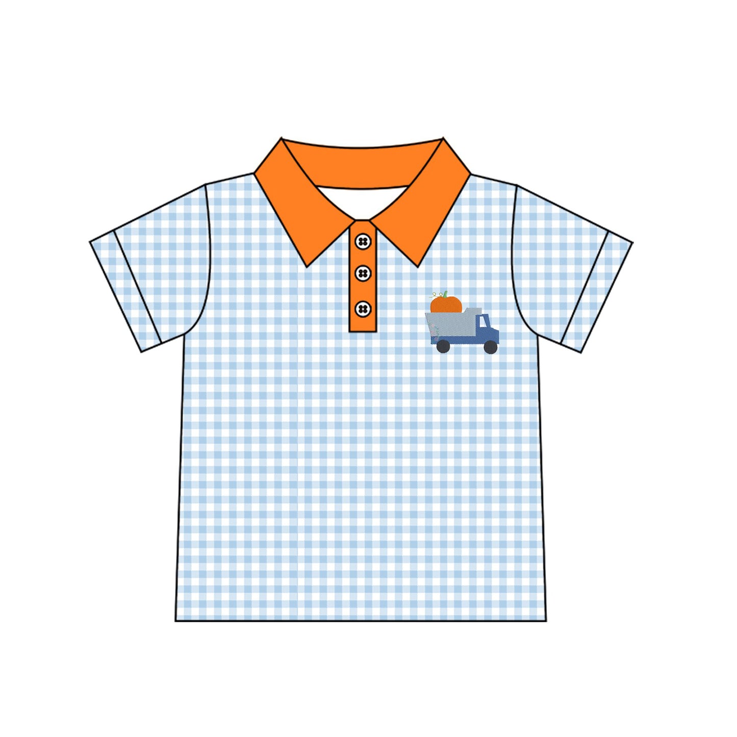 preorder BT1890 Truck Pumpkin Blue Checkered Short Sleeve Boys Top