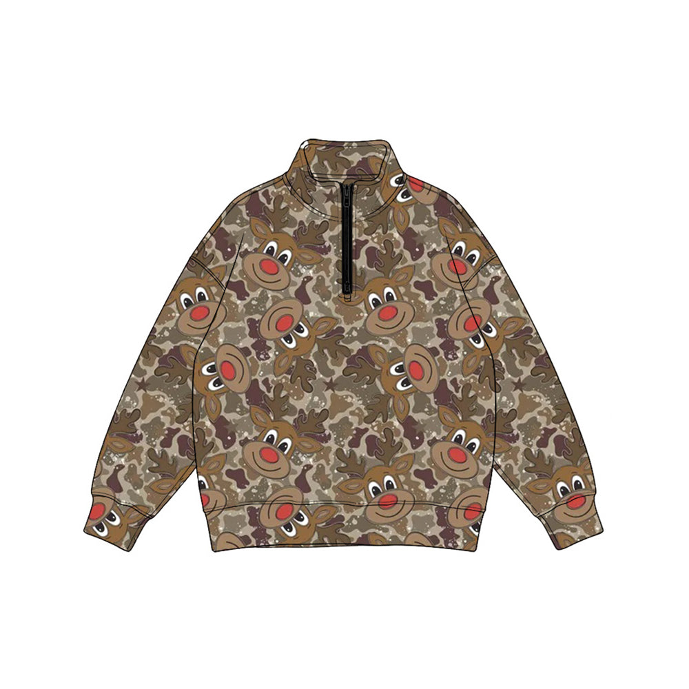 preorder BT1903 Christmas Deer Camo Zipper Long Sleeve Boys Top
