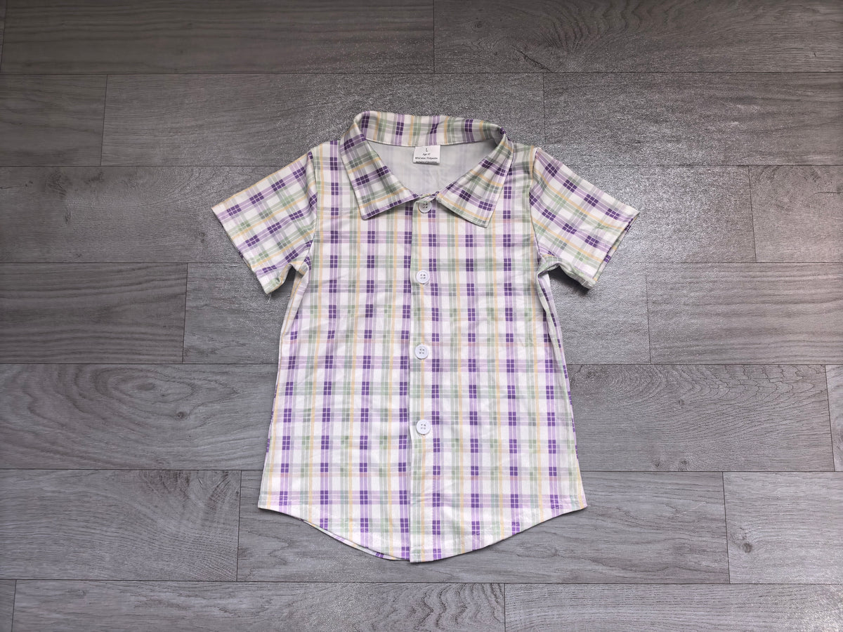 preorder Samples BT1957 Mardi Gras Checkered Short Sleeve Boys Top