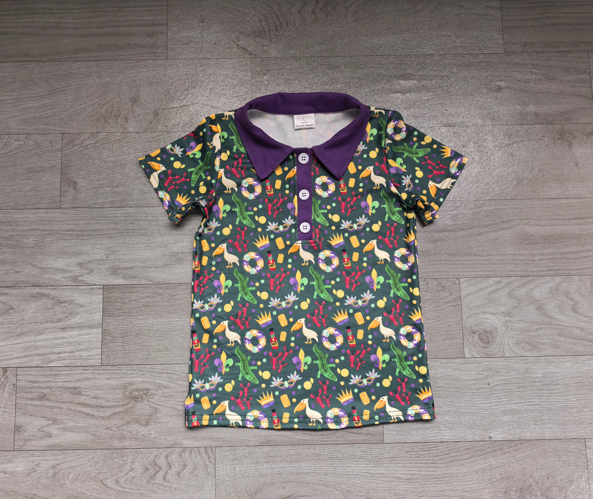 preorder Samples BT1961 Mardi Gras Green Short Sleeve Boys Top