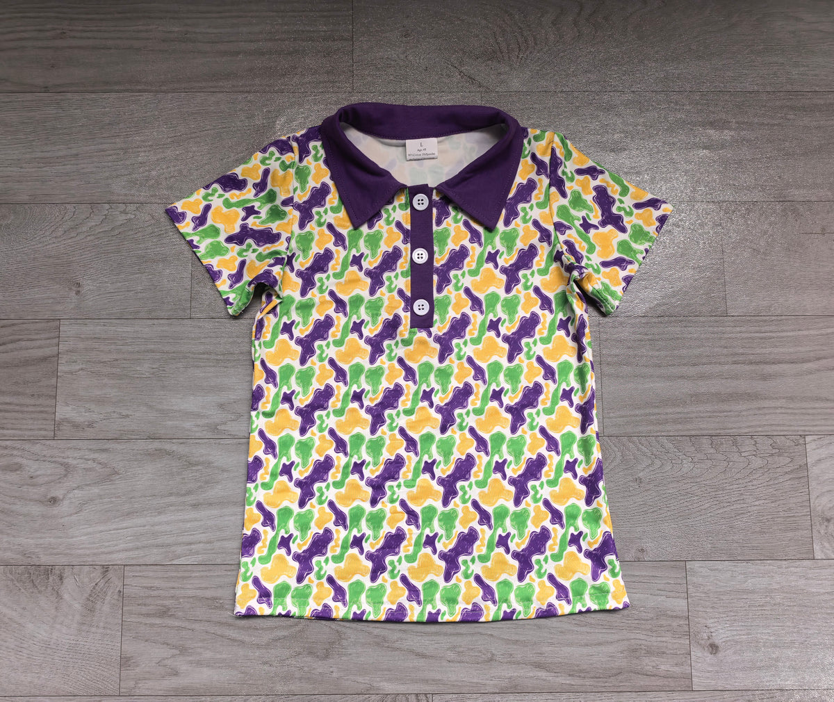 preorder Samples BT1962 Mardi Gras Camo Short Sleeve Boys Top