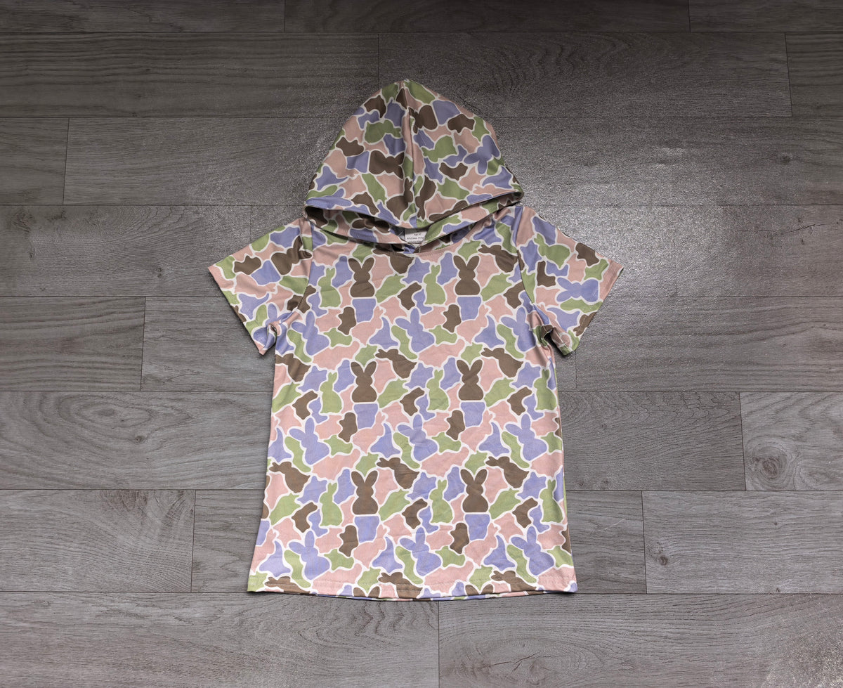 preorder Samples BT1964 Easter Mardi Gras Bunny Rabbit Camo Hoodie Short Sleeve Boys Top