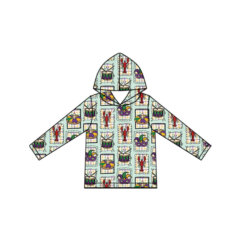 preorder BT1968 Mardi Gras Crayfish Hoodie Long Sleeve Boys Top