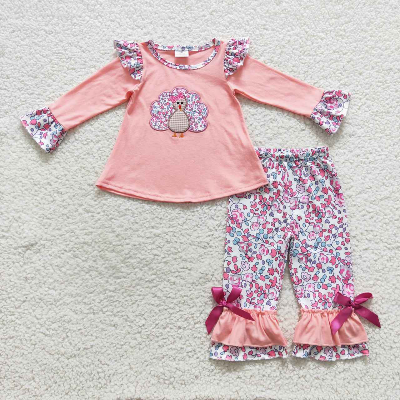 GLP0466 Colorful Flowers Turkey Pink Long Sleeves Girls Set