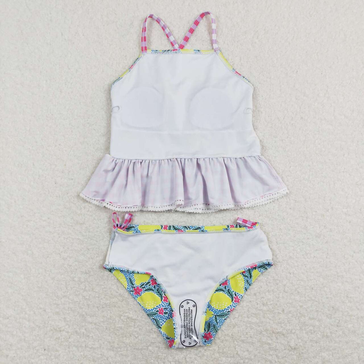 S0219 Lemon Flowers Hot Pink Girls Bathing Suits Swimsuit