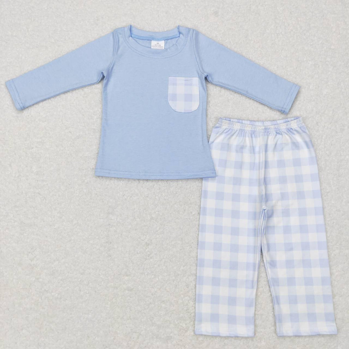 BLP0407 Blue pocket long sleeve checkered pants boys set