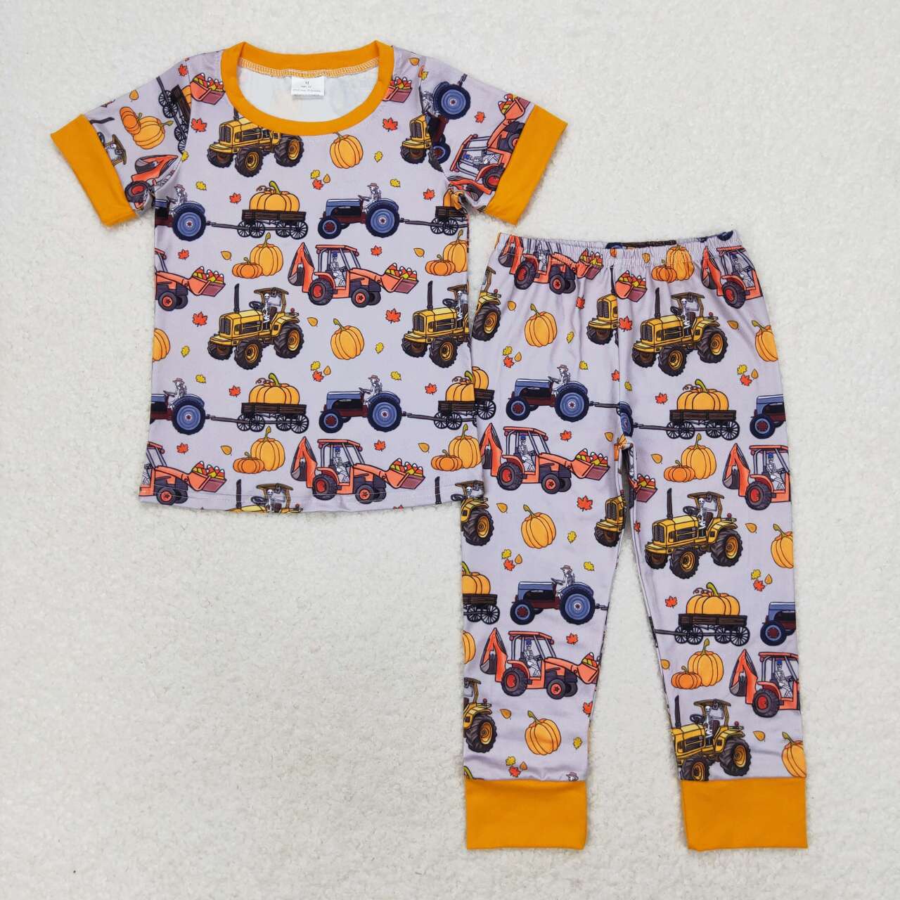 BSPO0422 bamboo Autumn full pumpkin excavator orange short sleeve pants boys pajamas