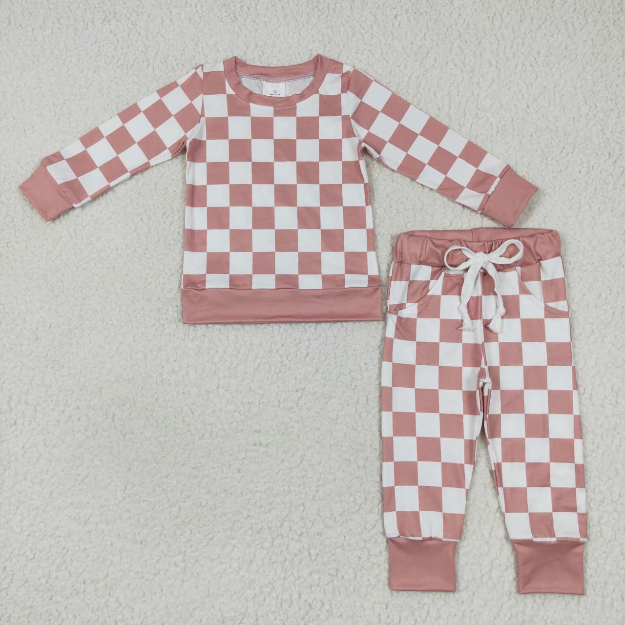 BLP0271 Pink plaid long sleeve pants girls set