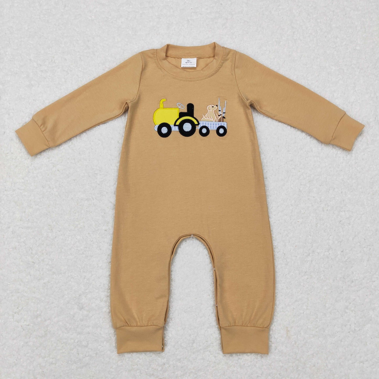 LR0729 Hunt truck dog deer brown long sleeve kids romper