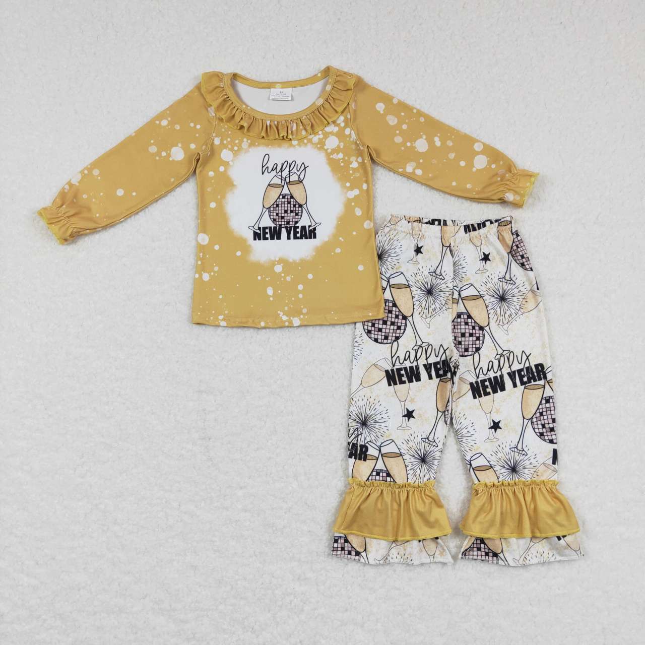 GLP0516 Happy New Year Illumination Yellow Long Sleeves Pants Girls Clothes