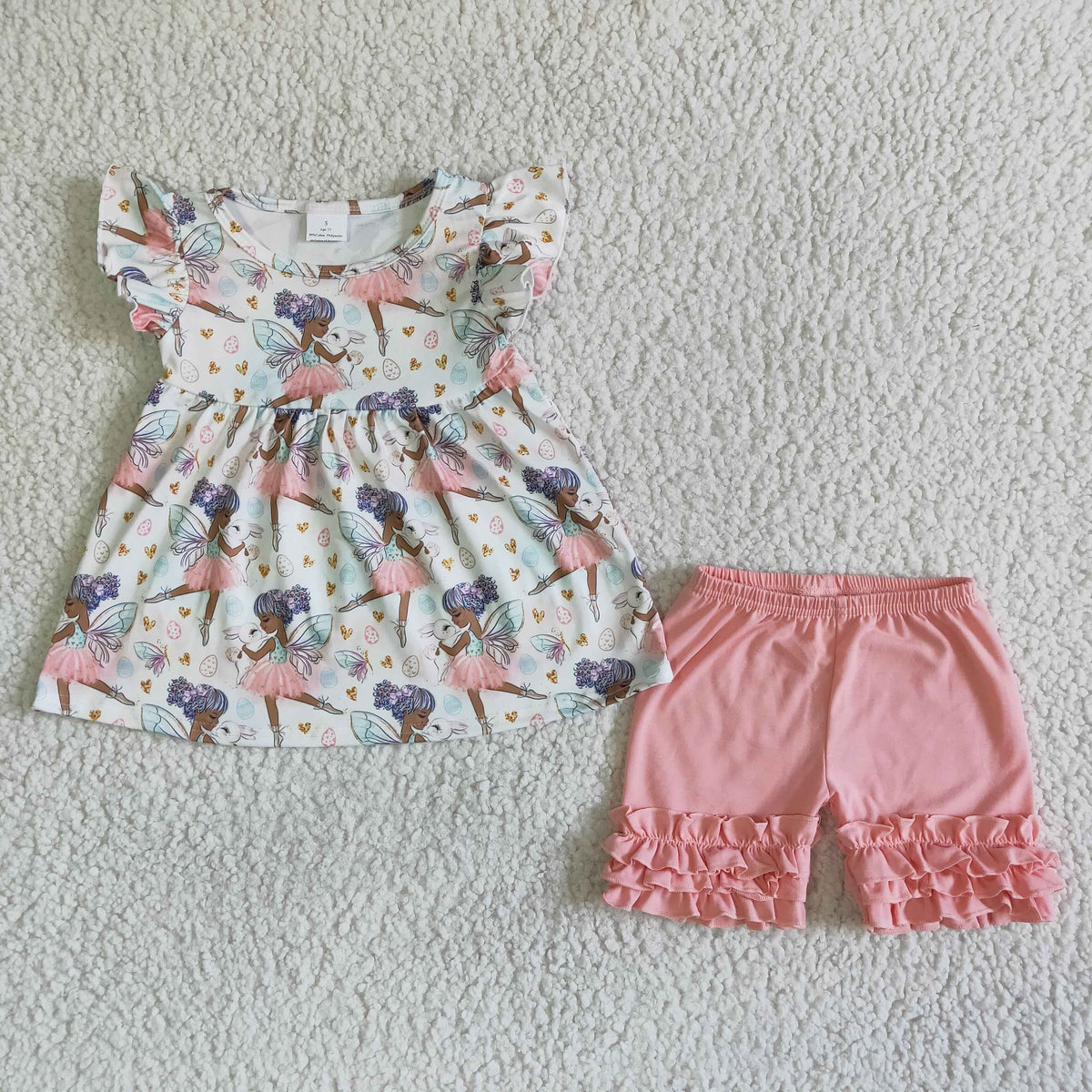 C0-13-3 Dace baby flutter sleeve pink shorts girls set