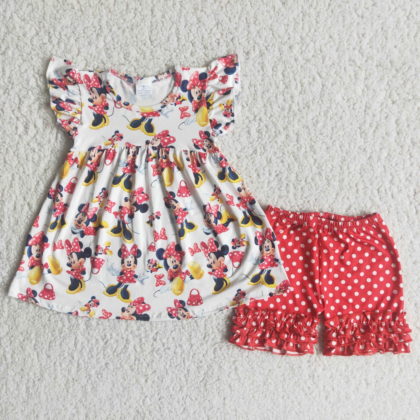 C0-15 cartoon M flutter sleeve red dot shorts girls set