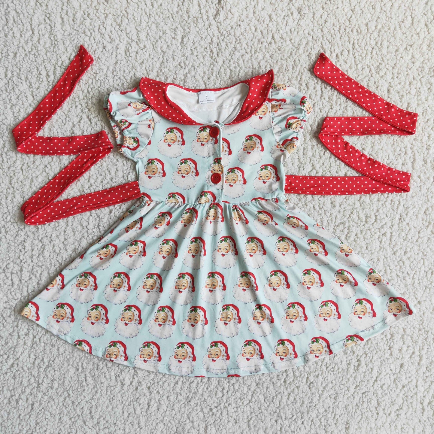 C11-12 Christmas Santa Claus red short sleeve girls dress