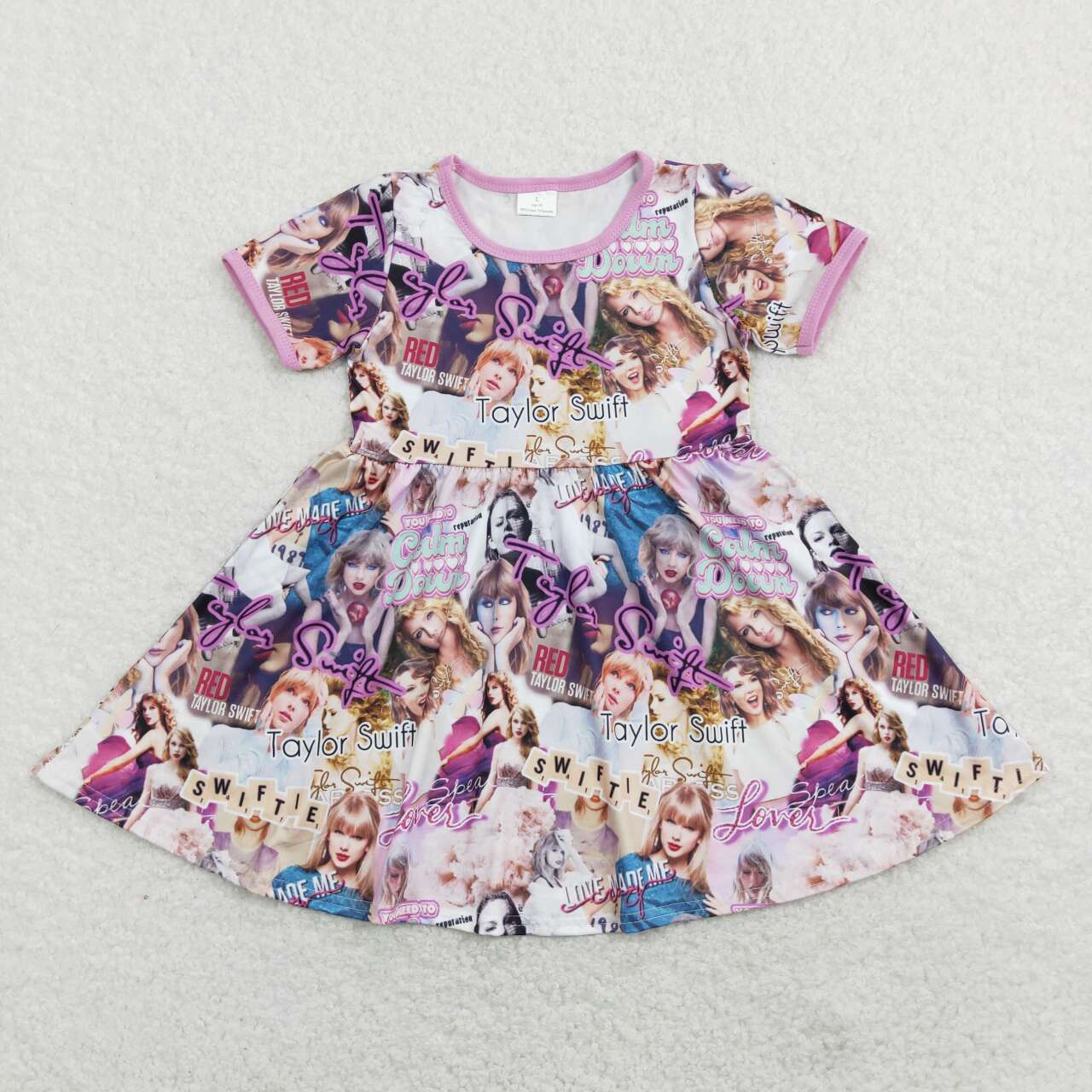 GSD0707 Country Signer Purple Short Sleeve Girls Dress Kids Popular Clothes