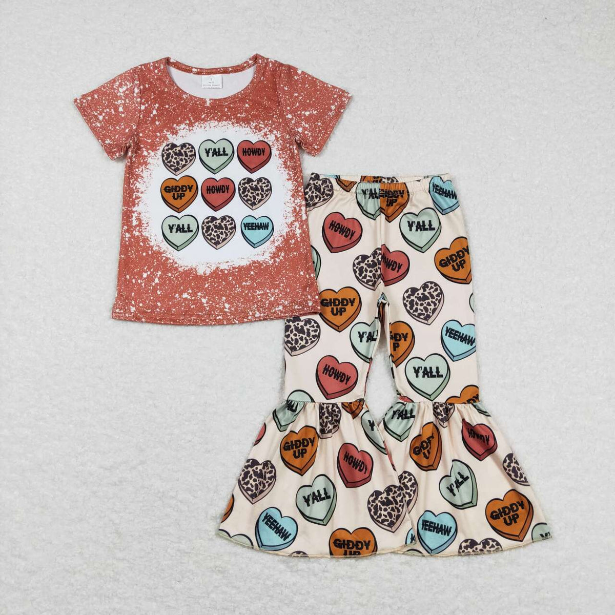 GSPO0900 Valentine's Day Howdy short sleeve pants girls set