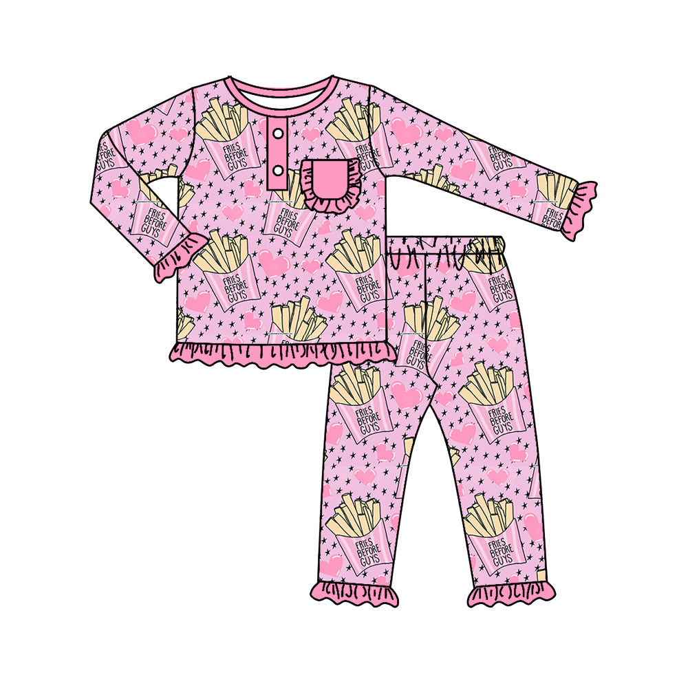 preorder GLP0804 Fries pink pocket long sleeve girls pajamas